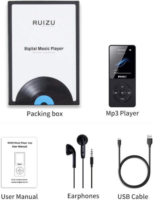 RUIZU 64GB MP3 Player with Bluetooth 5.3, Portable Music Player for Kids Sports Running, FM Radio, 80H Playback