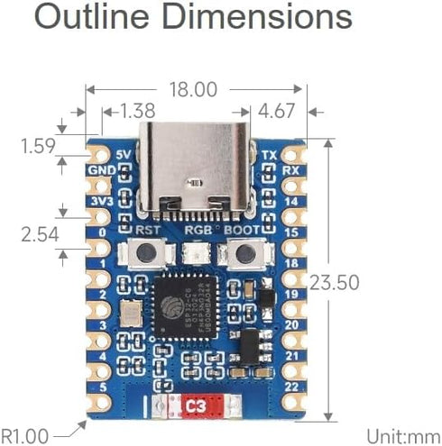 ESP32-C6 Mini Development Board, Pre-Soldered Header, Based on ESP32-C6FH4 Dual Processors, 160MHz, 2.4GHz WiFi 6 &