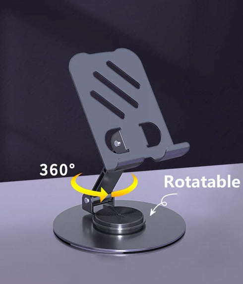 JUEJUEZI Foldable Cell Phone Stand, Metal Portable Phone Holder, Fully Adjustable Rotatable Cell Phone Holder for Desk