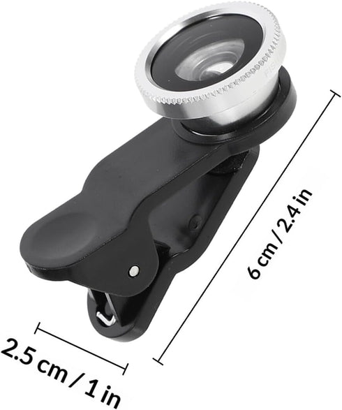 OUNONA 2 Sets 3-in-1 Clip-on Smartphone Camera Lens Kit with Fisheye Wide Angle and Macro Lens Silver Multifunctional