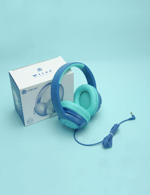 iClever Kids Headphones with Cord, 85dBA Safe Volume Wired Headphones for Kids, Over Ear for School/Travel (Blue)