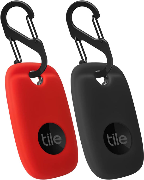 Geiomoo Silicone Case for Tile Pro 2022 Tracker - Soft Flexible Scratch Resistant Cover with Carabiner (2 Pack Red +