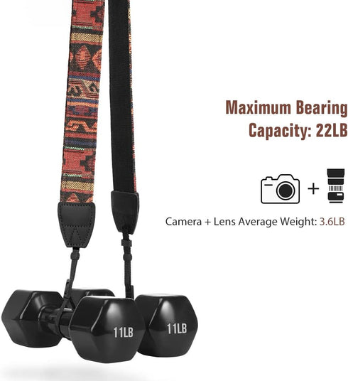 MoKo Camera Strap, Retro Cotton Canvas Woven Universal Shoulder Neck Strap for ALL DSLR/SLR Cameras, Bohemia Dark Orange