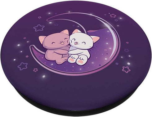 Cute Cats on Purple Moon Kawaii Anime PopSockets PopGrip: Swappable Grip for Phones & Tablets