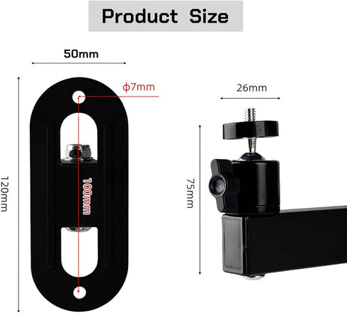 FINXRoll 1/4" 8.46in Foldable Universal Projector & CCTV Camera Wall/Ceiling Mount Bracket (Black) - Screw, Adjustable