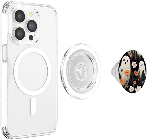 PopSockets PopGrip for MagSafe, Cute Funny Halloween Spooky Ghost in Floral Pattern