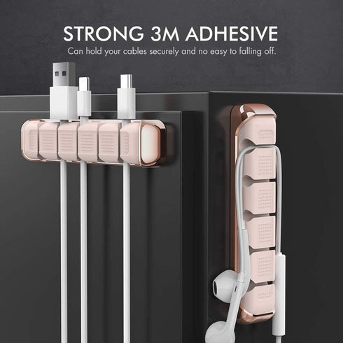 AHASTYLE 5 Slots Cable Organizer Holder, Desktop Cord Clips for USB Cable, Power Cord, Home Office (Pink)