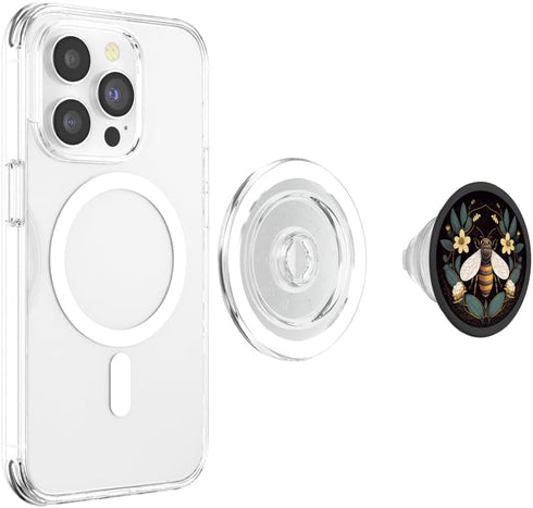 PopSockets Floral Boho Bee Aesthetic Honey Beekeeper Black PopGrip for MagSafe