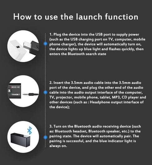 Bluetooth 5.0 2 in 1 Transmitter Receiver Converter, Car Wireless Audio Adapter USB 3.5mm Aux for TV, Home Stereo
