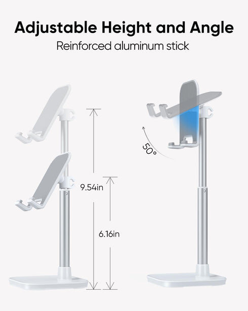 Cell Phone Stand - Height Adjustable Phone Holder for Desk, Compatible with iPhone, Galaxy, and All Mobile Phones