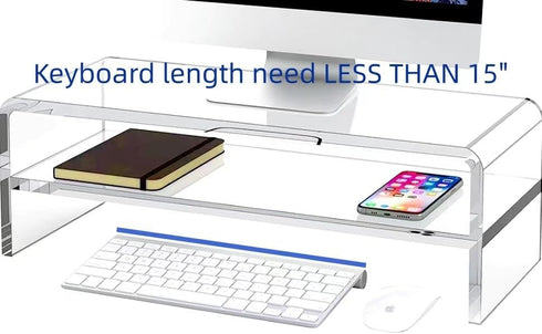2 16/20 Inch, (16in) Acrylic Monitor Stand, Tier Riser with Storage Shelf, Clear, Home Office Desk Organizer