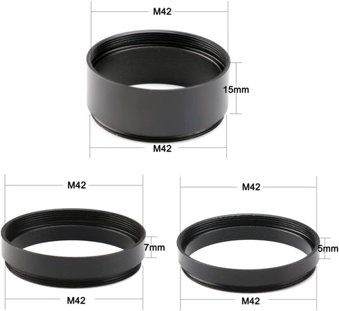 Telescope T2-Extension Tube Kit for SLR Cameras and Eyepieces, Length 5mm x3; 7mm x3; 15mm x3