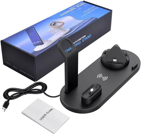 6-in-1 Wireless Charger, Portable Charging Station for Multiple Devices, 15W Fast Charging Pad for Phones, Earbuds, and