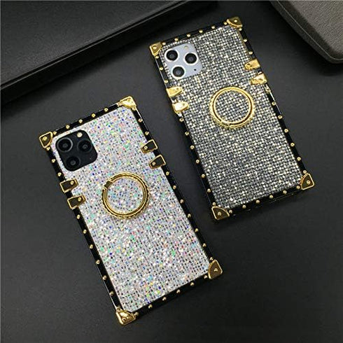 Samsung Galaxy Z Flip 4 Bling Case, Luxury Glitter Sparkle Soft Trunk Cover with Finger Ring Grip Kickstand (White)