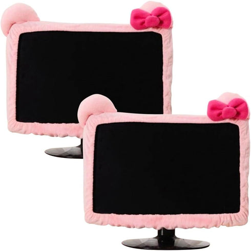 VIOKKO 2 Pcs Kawaii Elastic Monitor Dust Cover - Cat Ear Furry Pink,
