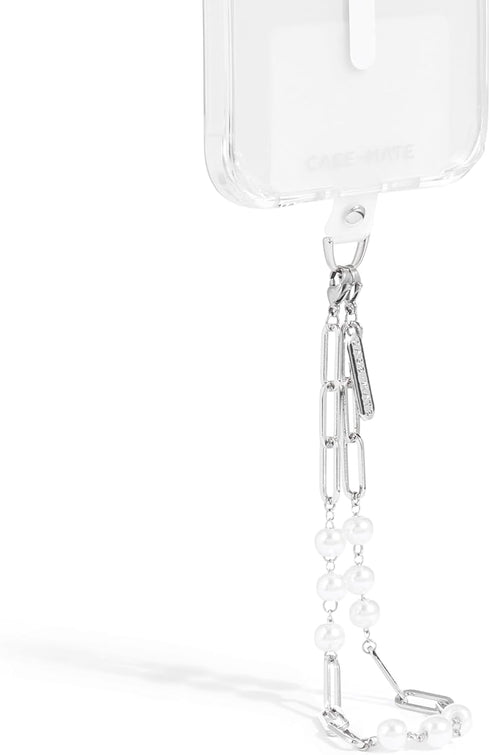 Case-Mate Phone Charm with Beaded Silver Pearls | Detachable Anti Theft Phone Strap | Hands-Free iPhone Wrist Strap for