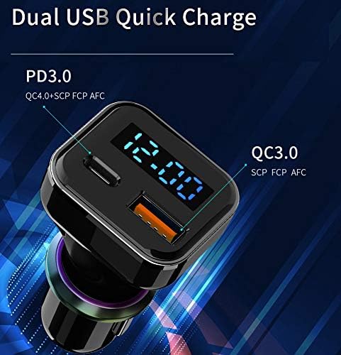 BANVIE USB C Car Charger with LED Voltage Display, 30W 2-Port Fast Charging Adapter for iPhone, Samsung, Pixel