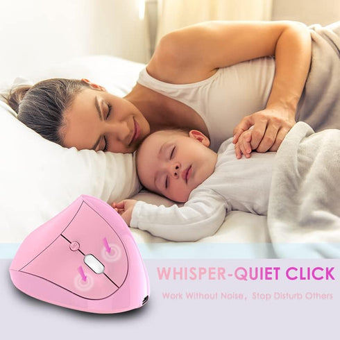 Ergonomic Mouse, Rechargeable Small Vertical Wireless Mouse with 6 Buttons, Adjustable 800/1200/1600 DPI Pink for