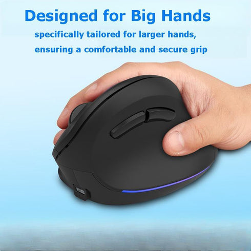Wireless Ergonomic Vertical Mouse for Large Hands, Rechargeable Big Quiet Silent Ergo Blue LED Light, 3600DPI for PC
