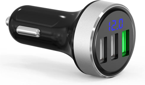 LIHAN 3 USB Car Charger - 12V/24V Voltage Meter, QC3.0 Output, Compatible with iPhone, iPad, Samsung