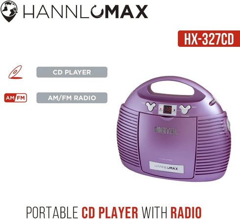 HANNLOMAX HX-327CD Portable CD Player with AM/FM Radio, Aux-in, AC/DC Dual Power Source (Purple)