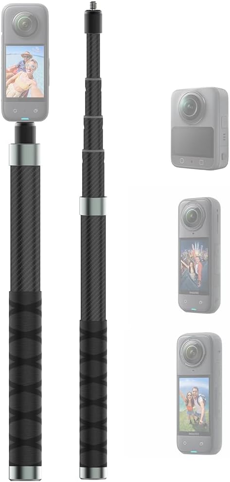 NEOSOU 110cm Invisible Selfie Stick Pole, Carbon Fiber/Lightweight/Waterproof/Extendable/Telescopic Extension Rod for Insta360 X5