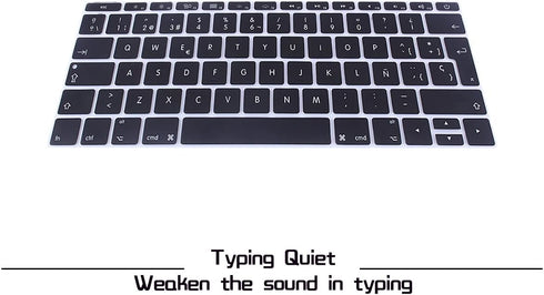 HRH Black Silicone Keyboard Cover Skin for MacBook Pro 13" A1708 A1988 No Touch Bar & MacBook 12" A1534
