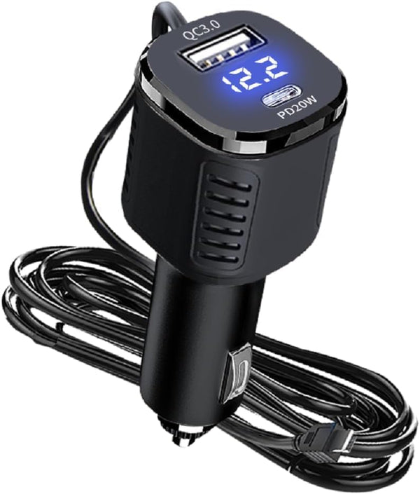 HKXLT Dash Cam Charger Cable PD 20W & QC3.0 Built-in 11.5ft 66W 3-Port