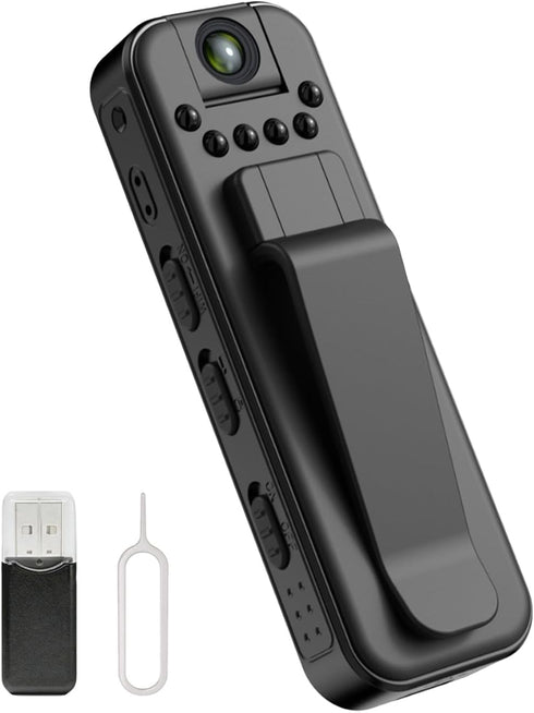 Ahheyie Mini Body Camera with Night Vision, 1080P Visible Wearable Back Clip Bodycam,