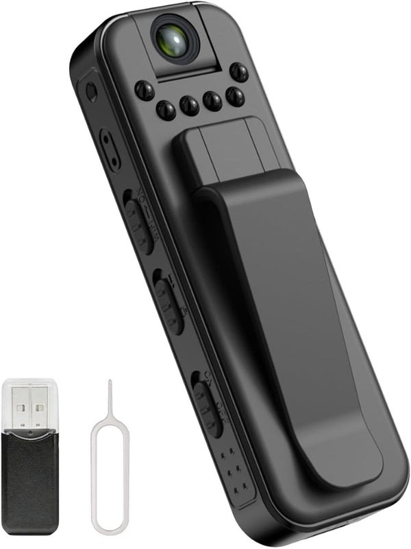 Ahheyie Mini Body Camera with Night Vision, 1080P Visible Wearable Back Clip Bodycam,