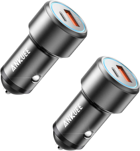 USB C Car Charger, 2 Pack PD 20W & QC 3.0 22.5W USB Fast Charger Plug, Mini Aluminum Alloy Cigarette Lighter Adapter,