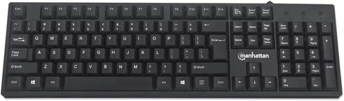 Manhattan Wired Computer Keyboard, Basic Black, 104-keys, 4.5ft USB-A Cable, Foldable Stands, 3 Yr Warranty