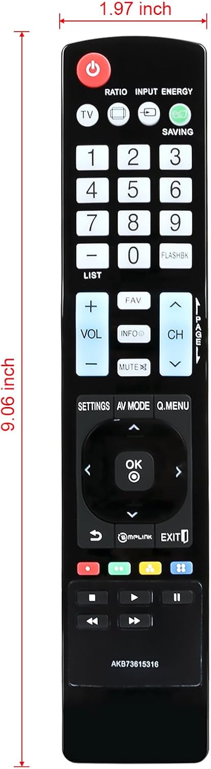 AKB73615316 Replace Remote for LG Plasma TV, Fits 37LS5600, 47LS4600, 50PA4500, 55LS4600, 60PA5500, 32LS5600, 42LS5650,