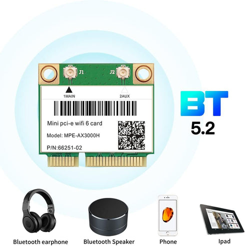 MPE-AX3000H WiFi 6 Wireless Card Dual Band 802.11ax Half Mini PCI-E WiFi Card PCI Express Network Adapter BT5.2 for