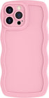 Cute Curly Wave Edge Phone Case for iPhone 13 Pro Max - Soft Liquid Silicone with Camera Protection, Pink.