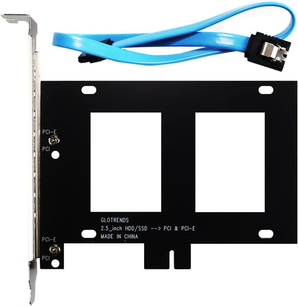 GLOTRENDS 2.5 inch SSD Mounting Bracket with SATA III Cable and SSD Screws for PCIe or PCI Slot Installation