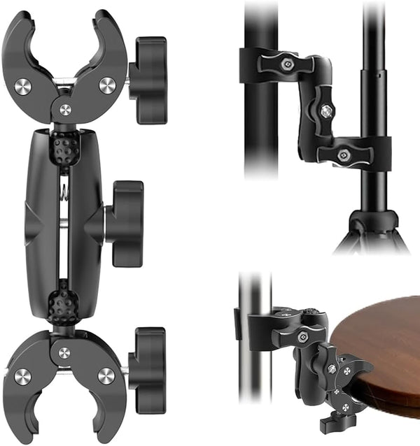 Double Clamp Camera Mount, Universal Bracket for Golf Carts, Umbrella, Strollers, Photo Studio