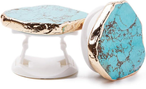 Turquoise Stone Phone Grip with Gold Stand Mount Holder for Cellphone and Tablet