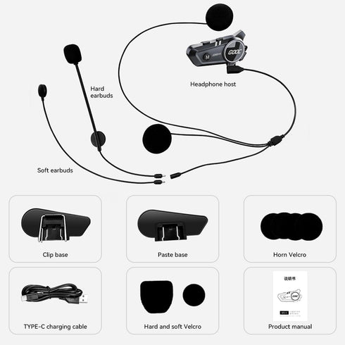 Motorcycle Helmet Bluetooth Headset, Noise Cancellation Speakers for 2 Riders, Communication Systems for Riding