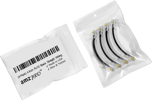 AmzDeals 4-Pack 4 inch Black RJ12 6P6C Male to Male Straight Wired Cable, Pro Grade, Made in USA