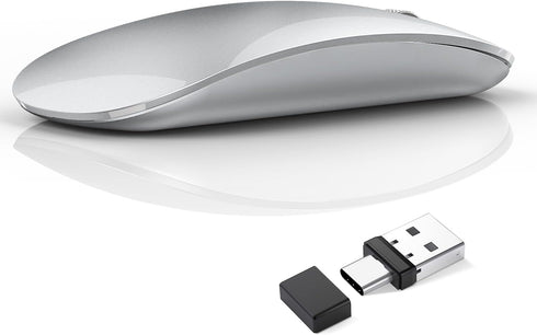 Uiosmuph G11 Wireless Mouse, USB C Rechargeable Slim Silent Mice, 2.4GHz Optical with USB Nano Receiver for