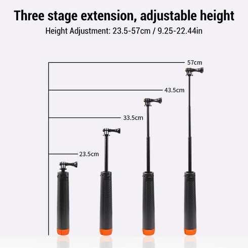 MOPFOL 4 1 9.25-22.44in 1/4" in Waterproof Selfie Stick Tripod Extendable for Action Cameras, Floating Grip with Screw