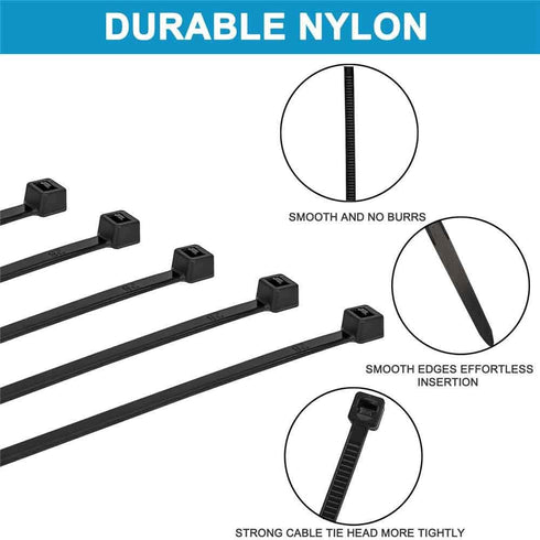 100pcs Heavy Duty Cable Zip Ties, 8 Inch Premium Plastic Wire Ties with 50 Pounds Tensile Strength, Black