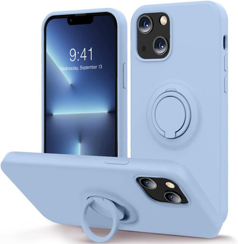 MOCCA iPhone 13 Case 6.1 inch with Ring Kickstand, Liquid Silicone, Microfiber Liner, Anti-Scratch Shockproof Case for
