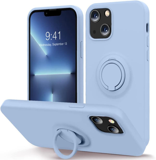 MOCCA iPhone 13 Case 6.1 inch with Ring Kickstand, Liquid Silicone, Microfiber Liner, Anti-Scratch Shockproof Case for