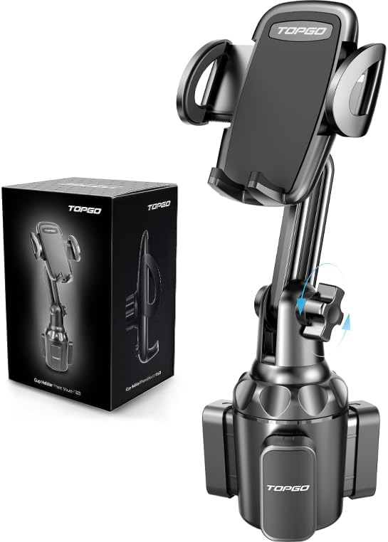 TOPGO Cup Phone Holder for Car, Adjustable Pole Car Cup Holder Phone Mount for iPhone 14 and More - Black