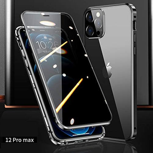 HENGHUI Lockable Anti Peeping Case for iPhone 12 Pro Max, Magnetic Glass Case with Built-in Camera Lens Protector, Black