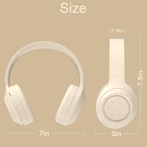 White Wireless Headphones Bluetooth, Foldable Over Ear Headphones, Hi Fi Stereo Headphones Built in Mic for Home/Office