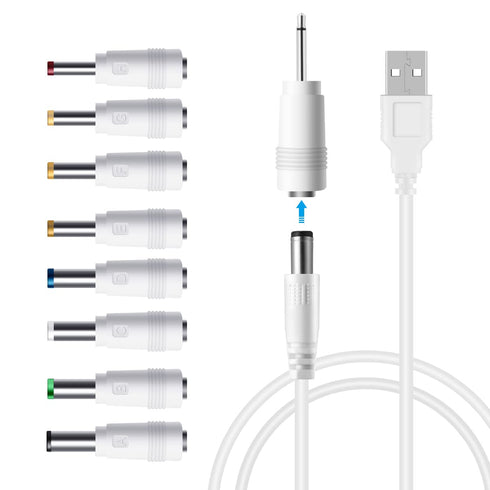 LANMU 5V DC Power Cable with 9 Interchangeable Plugs, Universal USB to DC Jack for Massage Wands, Routers, Speakers &