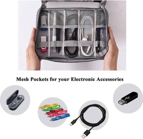Water-repellent Cable Organizer Travel Case, Electronic Accessory Bag with Removable Dividers (Grey)